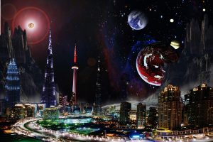 推荐内容封面，科幻奇幻题材，特效震撼的未来城市场景